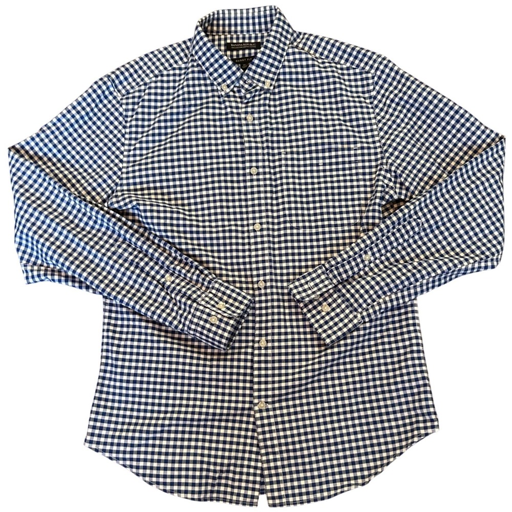 Banana Republic Button Down Shirt Mens Blue Gingham Grant Fit Medium